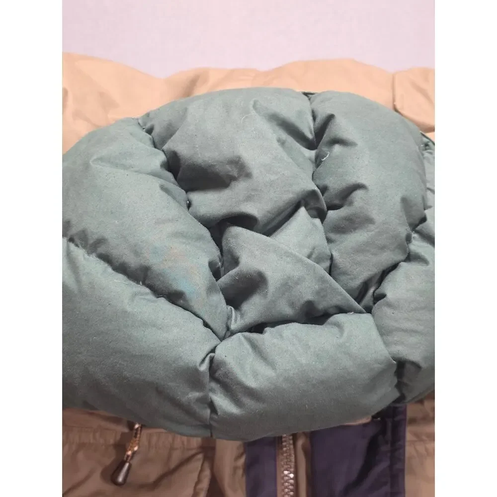 Mens Down Feather Parka Jacket Hooded Pockets Gorpcore Heavy Green Large